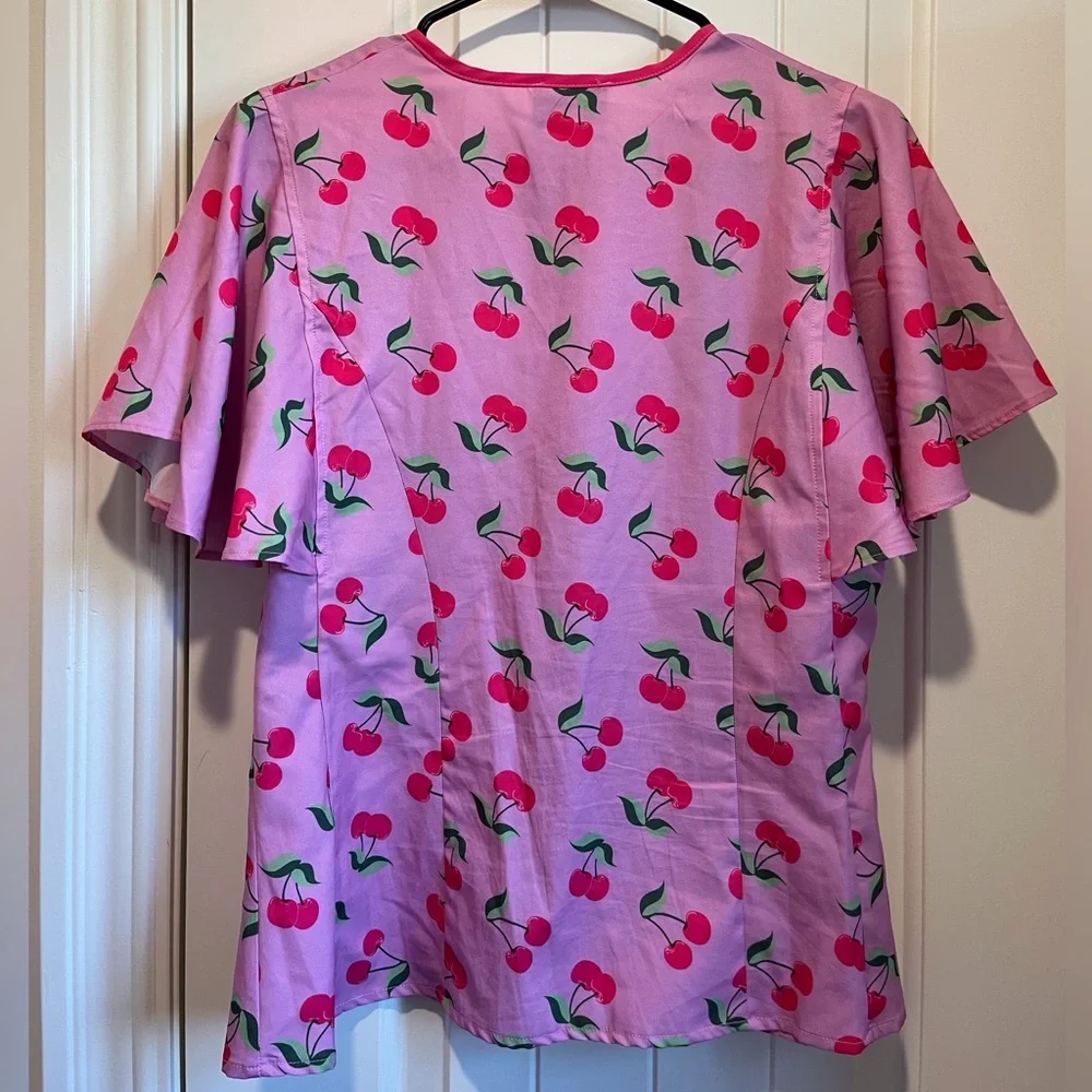 Unique Vintage Hot Pink Cherry Tie Neck Blouse 50s 60s Inspired Pinup Kawaii - Picture 4 of 7